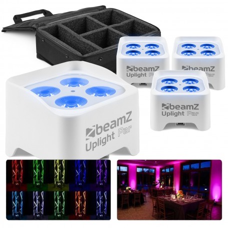 Zestaw oświetlaczy bateryjnych 4x Beamz BBP90W Par 4x 4W RGB-UV LED  + dedykowane case