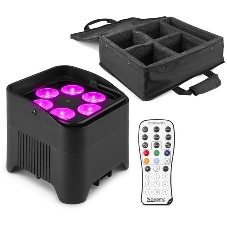 Zestaw 4 oświetlaczy bateryjnych BeamZ BBP96S LED 6x12W z bezprzewodowym DMX + dedykowany soft case