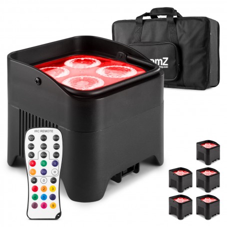 Zestaw 6 oświetlaczy bateryjnych BEamZ BBP94 LED 4x10W + dedykowany soft case