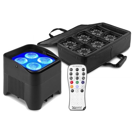 Zestaw 6 oświetlaczy bateryjnych BeamZ BBP94W LED 4x12W z bezprzewodowym DMX + dedykowany soft case