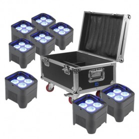 Zestaw 8 Oświetlaczy Bateryjnych BeamZ LED RGBWA-UV+ case z systemem ładowania